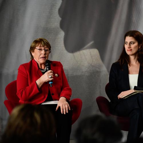 Michelle Bachelet et Zeina Awad lors des conclusions de la journée