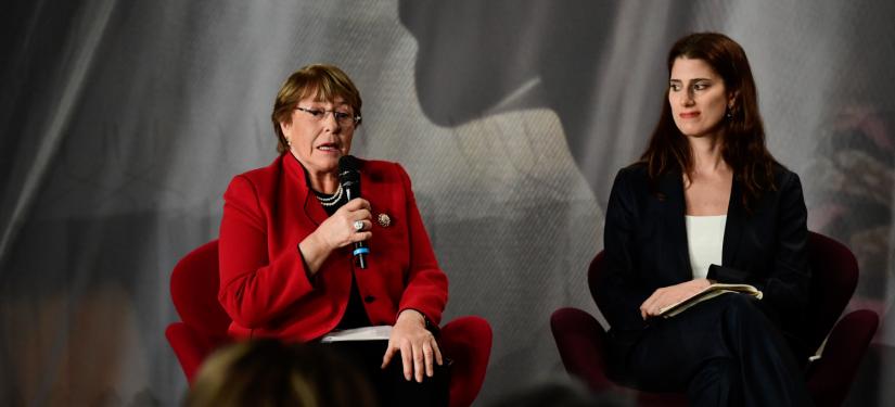Michelle Bachelet et Zeina Awad lors des conclusions de la journée